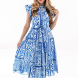 The Capri Ruffle Button Up Midi Dress