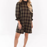 The Etta Long Sleeve Bow Dress - Brown