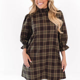 The Etta Long Sleeve Bow Dress - Brown