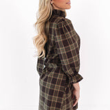 The Etta Long Sleeve Bow Dress - Brown