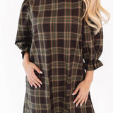 The Etta Long Sleeve Bow Dress - Brown