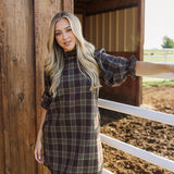 The Etta Long Sleeve Bow Dress - Brown