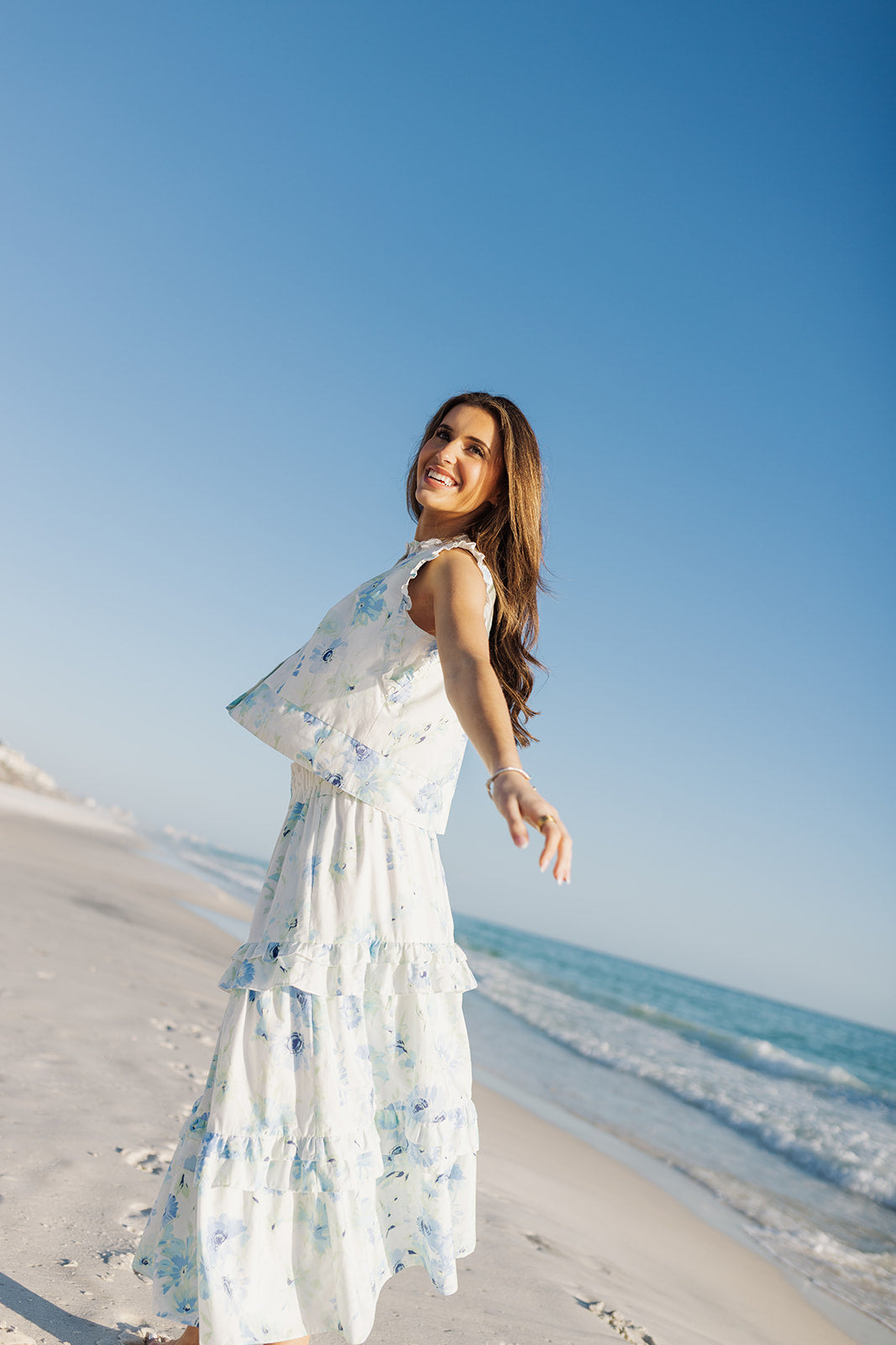 floral halter neck dress Kimana Floral Halter Neck Maxi Dress Curve WHT-GREENS / 1X by Sugarlips