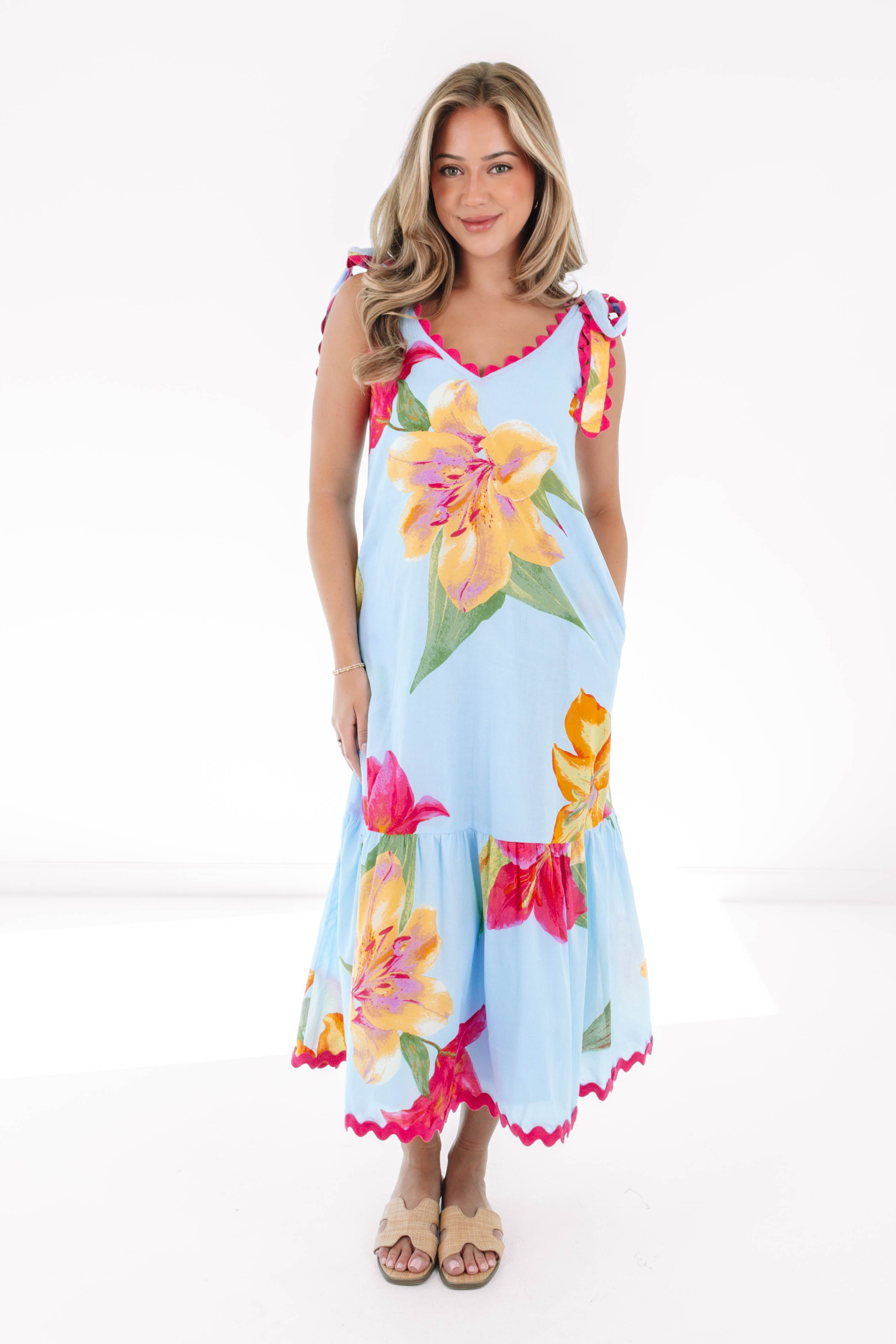 The Kiera Ric Rac Tie Strap Midi Dress – J.Marie Collections