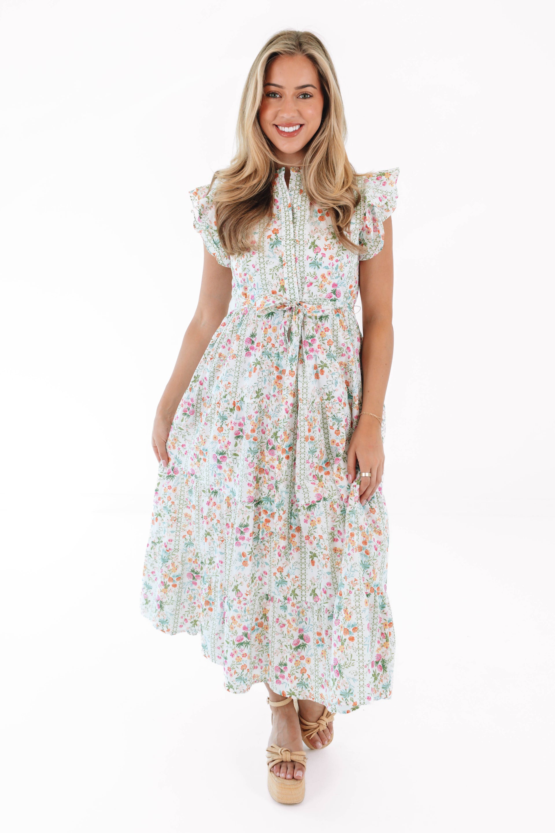 The Nora Ruffle Button Up Midi Dress XL