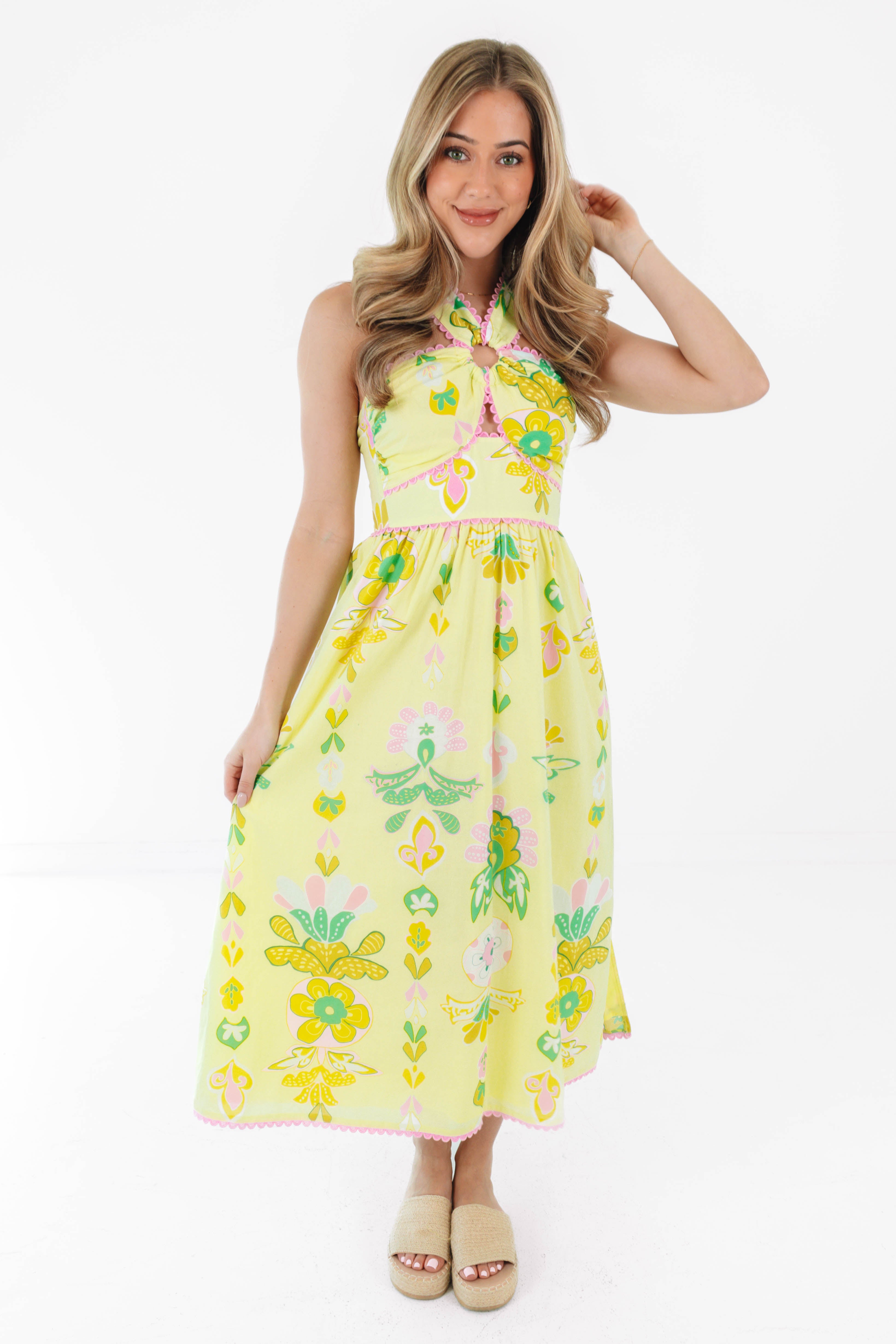 ric rac midi dress The Rainey Ric Rac Cross Midi Dress L