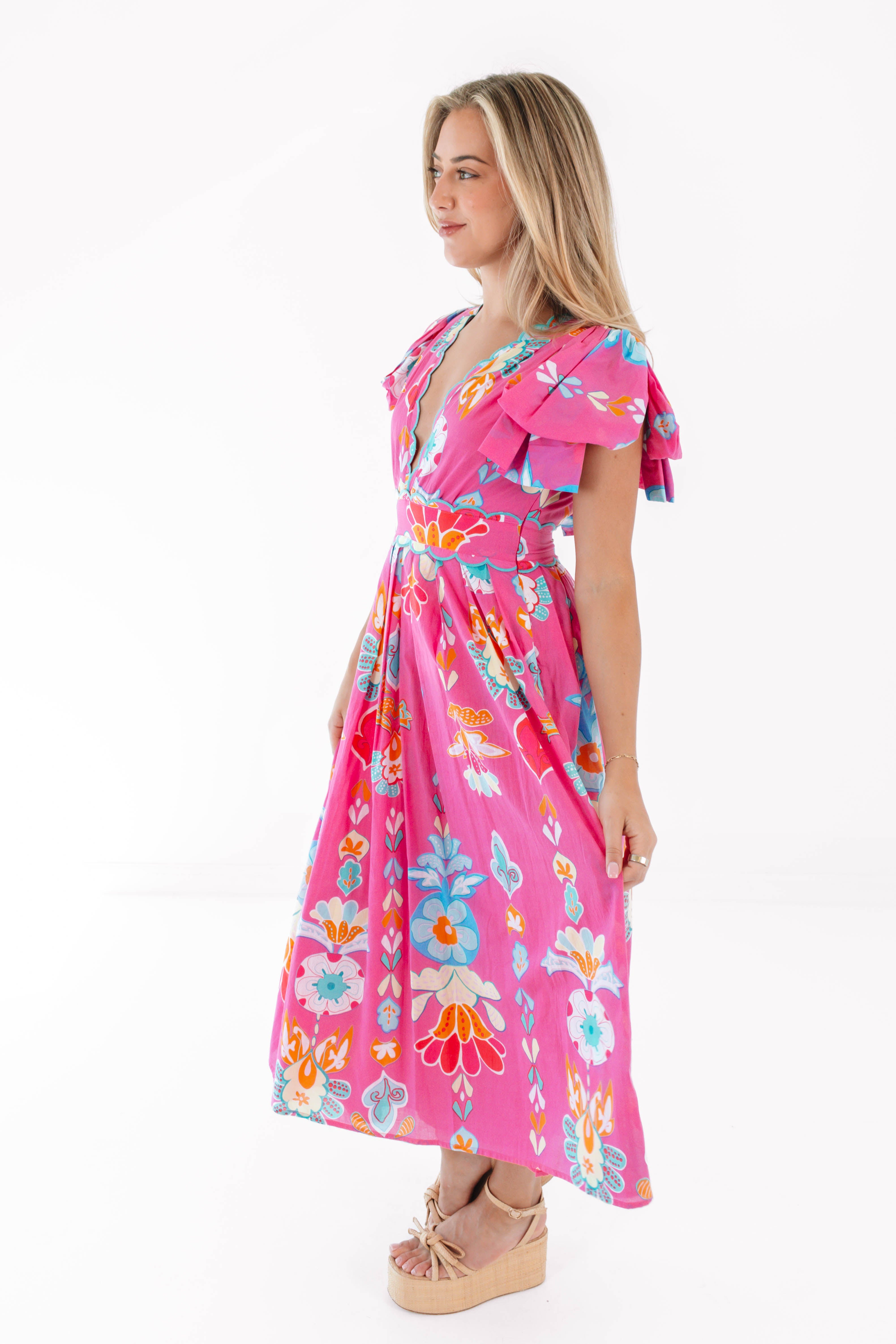 marie flutter shoulder bow back floral maxi dress Francesca's Sheila Bow Back Floral Maxi Dress