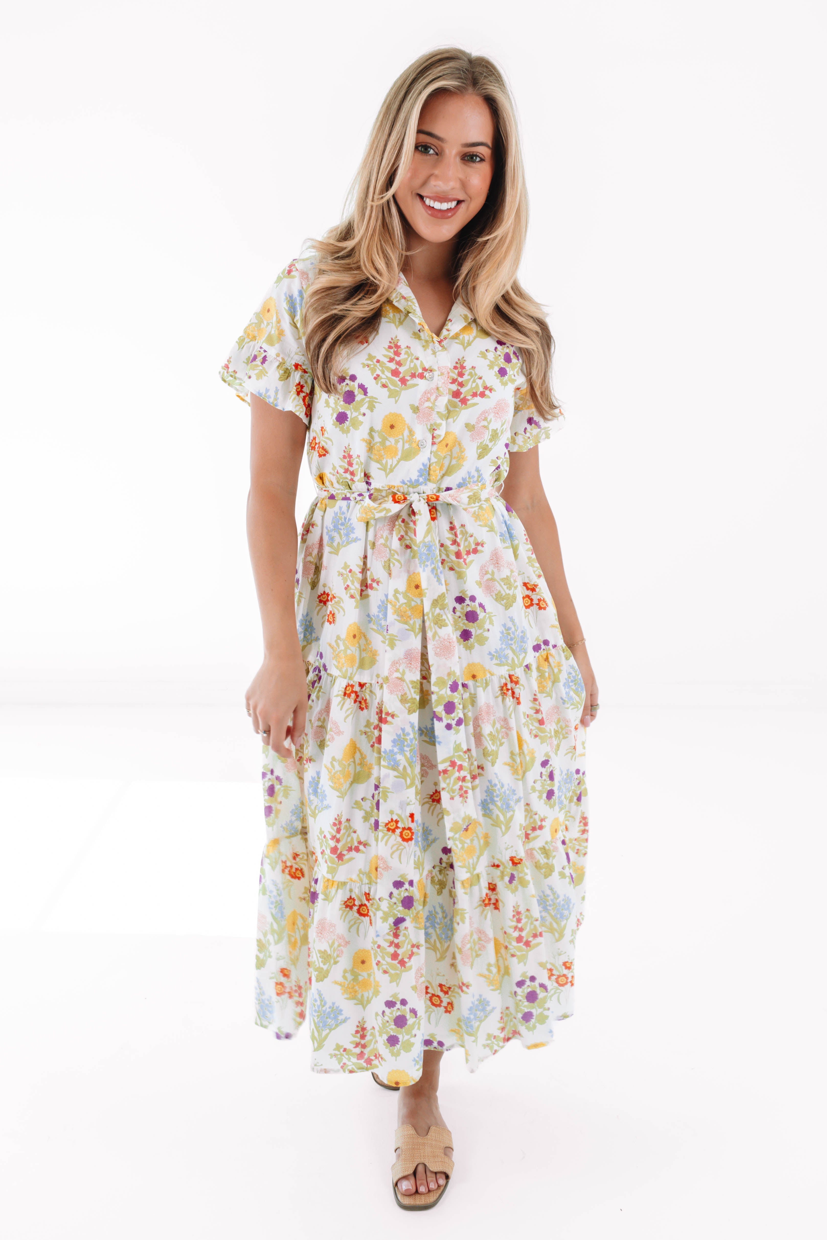 womens spring midi dresses The Sandra Button Up Midi Dress M