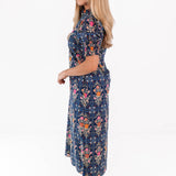 The Torian Ruffle Neck Midi Dress