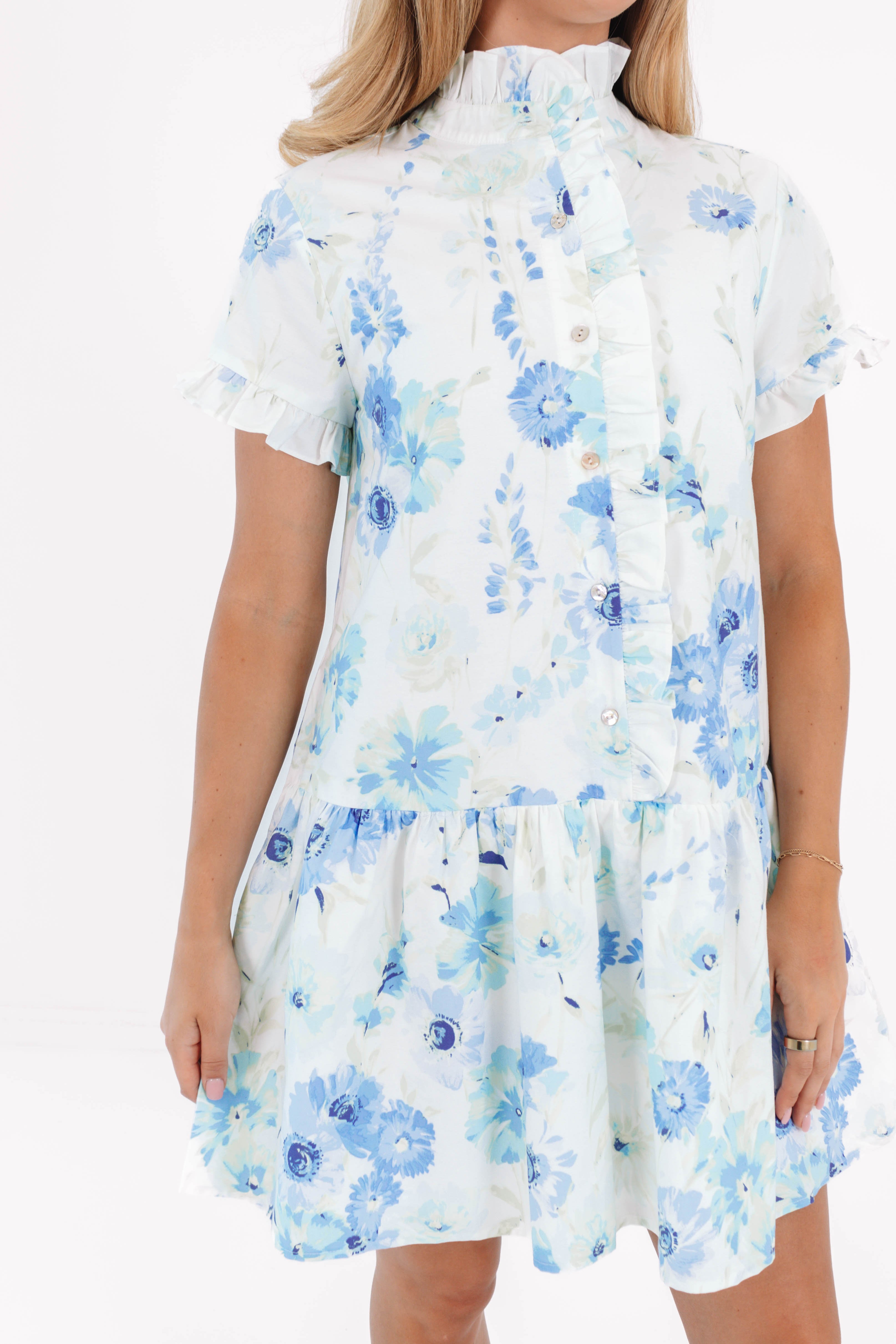 mari poplin ruffle mini dress Women's Light Blue Strappy Ruffle Poplin Mini Dress