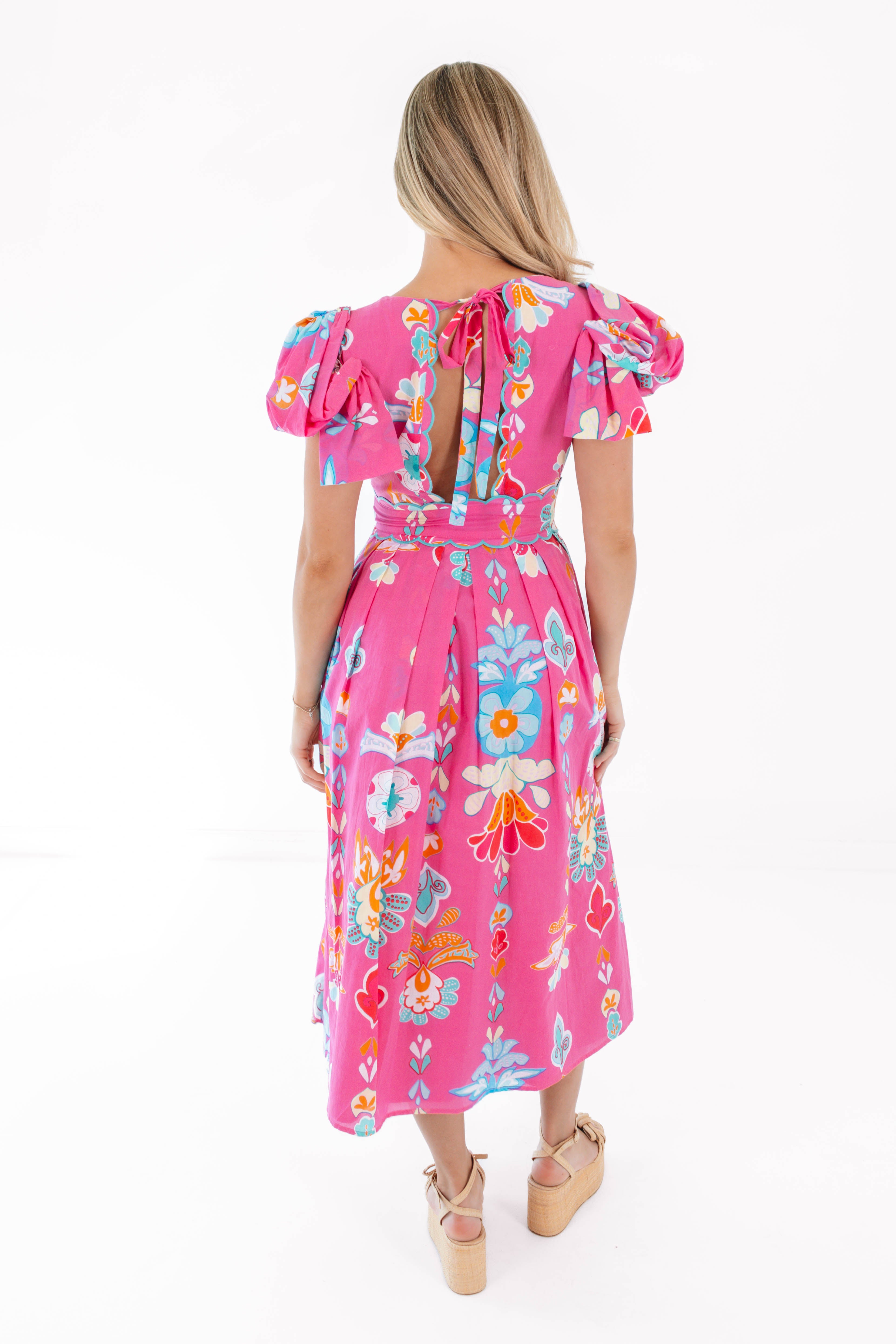 maria bow tie front silky floral midi dress Francesca's Maria Bow Tie Front Silky Floral Midi Dress
